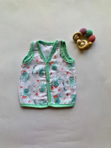 Ocean Dive organic muslin front open Jhabla top 1 pack: Octopus Ocean Dive organic muslin front open Jhabla top 1 pack: Octopus