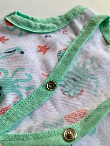 Ocean Dive organic muslin front open Jhabla top 1 pack: Octopus Ocean Dive organic muslin front open Jhabla top 1 pack: Octopus