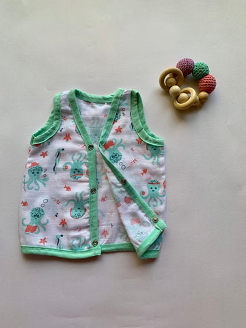 Ocean Dive organic muslin front open Jhabla top 1 pack: Octopus Ocean Dive organic muslin front open Jhabla top 1 pack: Octopus