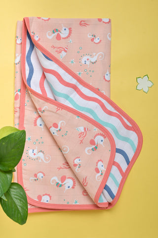 Ocean Dive' 3 layer organic muslin blanket : Seahorse Ocean Dive' 3 layer organic muslin blanket : Seahorse