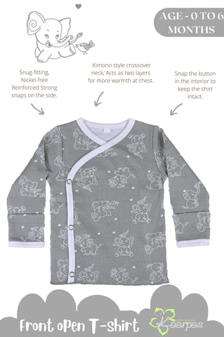 Jumbo Elephant front open side snap full sleeves T-shirt  - grey Jumbo Elephant front open side snap full sleeves T-shirt  - grey