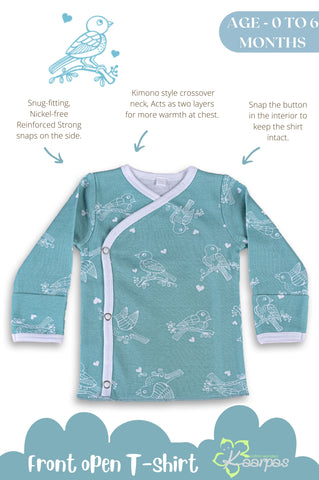 Chirpy Sparrow front open side snap full sleeve T-shirt - Teal Chirpy Sparrow front open side snap full sleeve T-shirt - Teal