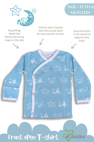 Shiny Moon and Star front open side snap full sleeves into T-shirt - Sky blue Shiny Moon and Star front open side snap full sleeves into T-shirt - Sky blue