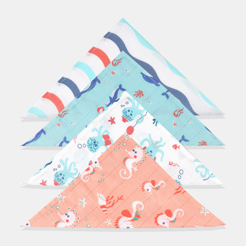 ‘Ocean Dive’ Organic cotton muslin Wash Cloth Squares 4 pack : Delphi, Olga, Spiny and Dreamy Waves ‘Ocean Dive’ Organic cotton muslin Wash Cloth Squares 4 pack : Delphi, Olga, Spiny and Dreamy Waves