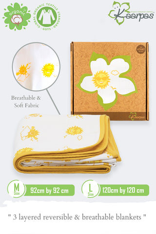 Into the sky' 2 layer organic muslin blanket : Sun Into the sky' 2 layer organic muslin blanket : Sun