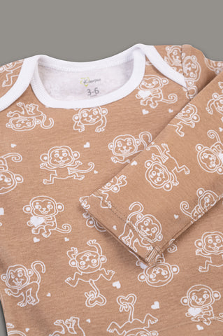 Kaarpas organic cotton 2-piece baby PJ set with jumping monkey- Brown Kaarpas organic cotton 2-piece baby PJ set with jumping monkey- Brown