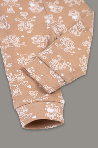 Kaarpas organic cotton 2-piece baby PJ set with jumping monkey- Brown Kaarpas organic cotton 2-piece baby PJ set with jumping monkey- Brown