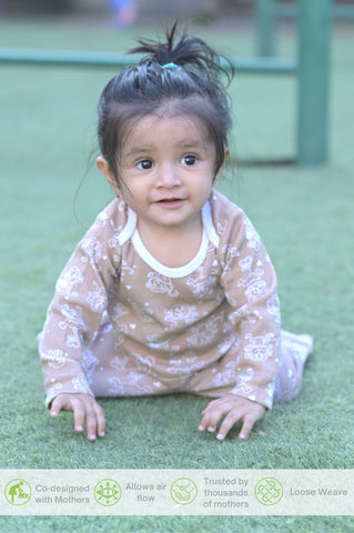 Kaarpas organic cotton 2-piece baby PJ set with jumping monkey- Brown Kaarpas organic cotton 2-piece baby PJ set with jumping monkey- Brown