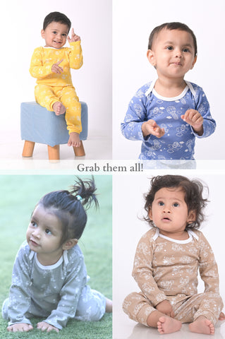 Kaarpas organic cotton 2 piece baby PJ set with bright star and moon - Sky blue Kaarpas organic cotton 2 piece baby PJ set with bright star and moon - Sky blue