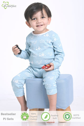 Kaarpas organic cotton 2 piece baby PJ set with bright star and moon - Sky blue Kaarpas organic cotton 2 piece baby PJ set with bright star and moon - Sky blue