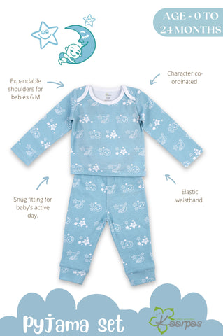 Kaarpas organic cotton 2 piece baby PJ set with bright star and moon - Sky blue Kaarpas organic cotton 2 piece baby PJ set with bright star and moon - Sky blue
