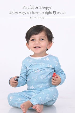Kaarpas organic cotton 2 piece baby PJ set with bright star and moon - Sky blue Kaarpas organic cotton 2 piece baby PJ set with bright star and moon - Sky blue