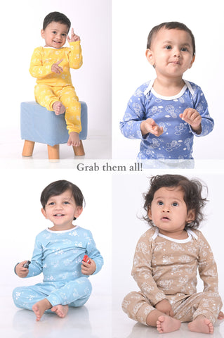 Kaarpas organic cotton 2 piece baby PJ set with chirpy sparrow - Teal Kaarpas organic cotton 2 piece baby PJ set with chirpy sparrow - Teal