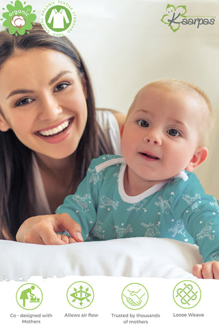 Kaarpas organic cotton 2 piece baby PJ set with chirpy sparrow - Teal Kaarpas organic cotton 2 piece baby PJ set with chirpy sparrow - Teal