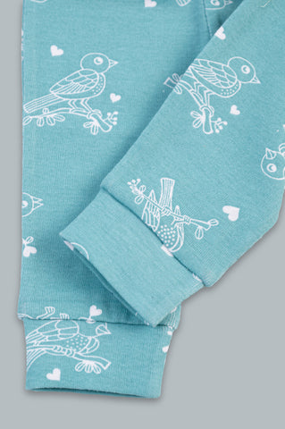 Kaarpas organic cotton 2 piece baby PJ set with chirpy sparrow - Teal Kaarpas organic cotton 2 piece baby PJ set with chirpy sparrow - Teal