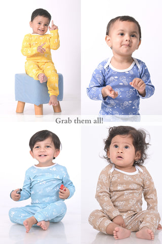 Kaarpas organic cotton 2 piece  baby PJ set with jumbo elephant- Grey Kaarpas organic cotton 2 piece  baby PJ set with jumbo elephant- Grey