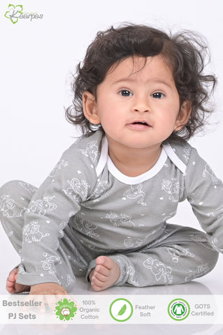 Kaarpas organic cotton 2 piece  baby PJ set with jumbo elephant- Grey Kaarpas organic cotton 2 piece  baby PJ set with jumbo elephant- Grey