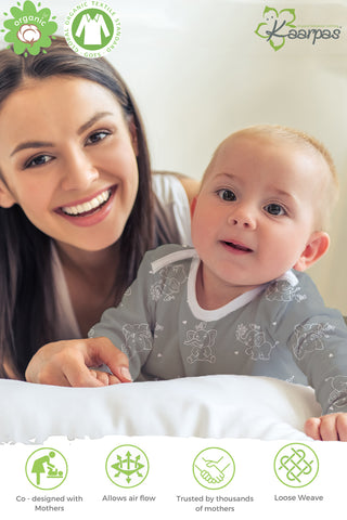 Kaarpas organic cotton 2 piece  baby PJ set with jumbo elephant- Grey Kaarpas organic cotton 2 piece  baby PJ set with jumbo elephant- Grey