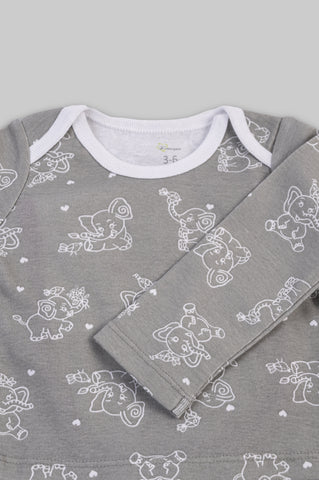 Kaarpas organic cotton 2 piece  baby PJ set with jumbo elephant- Grey Kaarpas organic cotton 2 piece  baby PJ set with jumbo elephant- Grey