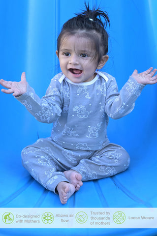 Kaarpas organic cotton 2 piece  baby PJ set with jumbo elephant- Grey Kaarpas organic cotton 2 piece  baby PJ set with jumbo elephant- Grey