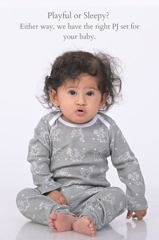 Kaarpas organic cotton 2 piece  baby PJ set with jumbo elephant- Grey Kaarpas organic cotton 2 piece  baby PJ set with jumbo elephant- Grey