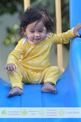 Kaarpsas organic cotton 2 piece baby PJ set with mighty sun - Yellow Kaarpsas organic cotton 2 piece baby PJ set with mighty sun - Yellow