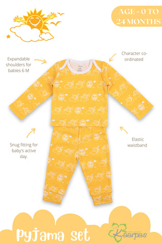 Kaarpsas organic cotton 2 piece baby PJ set with mighty sun - Yellow Kaarpsas organic cotton 2 piece baby PJ set with mighty sun - Yellow