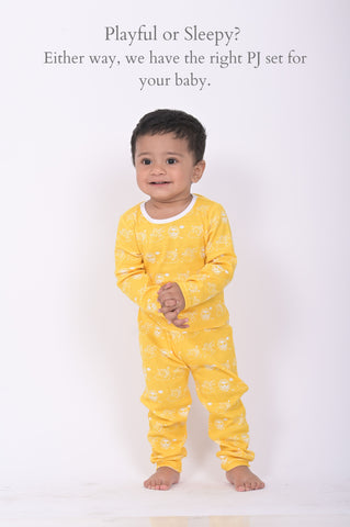 Kaarpsas organic cotton 2 piece baby PJ set with mighty sun - Yellow Kaarpsas organic cotton 2 piece baby PJ set with mighty sun - Yellow