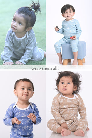 Kaarpsas organic cotton 2 piece baby PJ set with mighty sun - Yellow Kaarpsas organic cotton 2 piece baby PJ set with mighty sun - Yellow