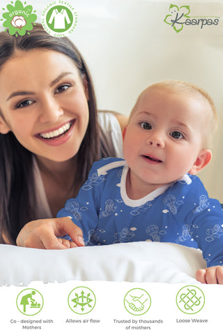 Kaarpas organic cotton 2 piece baby into the sky with parachute PJ set - Blue Kaarpas organic cotton 2 piece baby into the sky with parachute PJ set - Blue