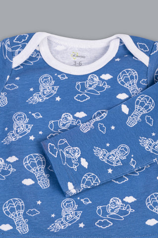 Kaarpas organic cotton 2 piece baby into the sky with parachute PJ set - Blue Kaarpas organic cotton 2 piece baby into the sky with parachute PJ set - Blue