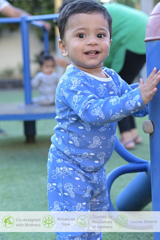 Kaarpas organic cotton 2 piece baby into the sky with parachute PJ set - Blue Kaarpas organic cotton 2 piece baby into the sky with parachute PJ set - Blue
