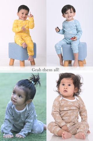 Kaarpas organic cotton 2 piece baby into the sky with parachute PJ set - Blue Kaarpas organic cotton 2 piece baby into the sky with parachute PJ set - Blue