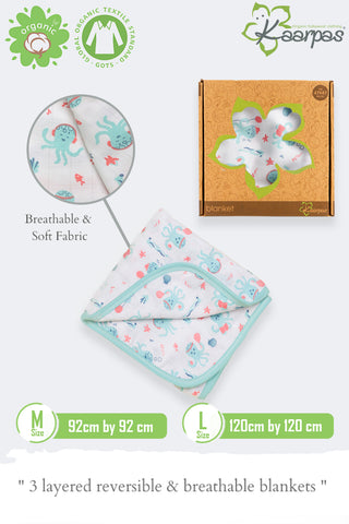 Ocean Dive' 2 layer organic muslin blanket : Octopus Ocean Dive' 2 layer organic muslin blanket : Octopus