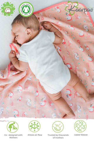 Ocean Dive' 2 layer organic muslin blanket : Seahorse Ocean Dive' 2 layer organic muslin blanket : Seahorse