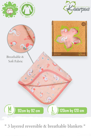 Ocean Dive' 2 layer organic muslin blanket : Seahorse Ocean Dive' 2 layer organic muslin blanket : Seahorse