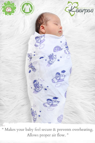 Sky Theme' Organic Muslin Baby Swaddle : Moon and Parachute, 100X100CM Pack of 2 Sky Theme' Organic Muslin Baby Swaddle : Moon and Parachute, 100X100CM Pack of 2
