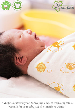 Sky Theme' Organic Muslin Baby Swaddle : Moon and Sun, 100X100CM Pack of 2 Sky Theme' Organic Muslin Baby Swaddle : Moon and Sun, 100X100CM Pack of 2