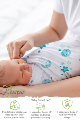 Sky Theme' Organic Muslin Baby Swaddle :  Moon & earth 100X100 CM Sky Theme' Organic Muslin Baby Swaddle :  Moon & earth 100X100 CM