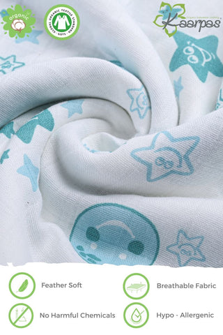 Sky Theme' Organic Muslin Baby Swaddle :  Moon & earth 100X100 CM Sky Theme' Organic Muslin Baby Swaddle :  Moon & earth 100X100 CM