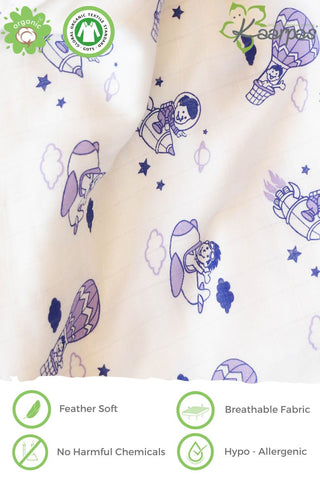 Sky Theme' Organic Muslin Baby Swaddle : Parachute 100X100CM Sky Theme' Organic Muslin Baby Swaddle : Parachute 100X100CM
