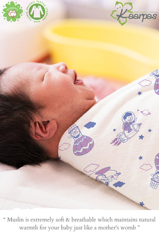 Sky Theme' Organic Muslin Baby Swaddle : Parachute 100X100CM Sky Theme' Organic Muslin Baby Swaddle : Parachute 100X100CM