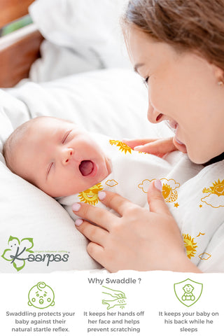 Sky Theme' Organic Muslin Baby Swaddle :  Sun 100X100 CM Sky Theme' Organic Muslin Baby Swaddle :  Sun 100X100 CM