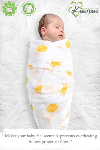 Sky Theme' Organic Muslin Baby Swaddle :  Sun 100X100 CM Sky Theme' Organic Muslin Baby Swaddle :  Sun 100X100 CM