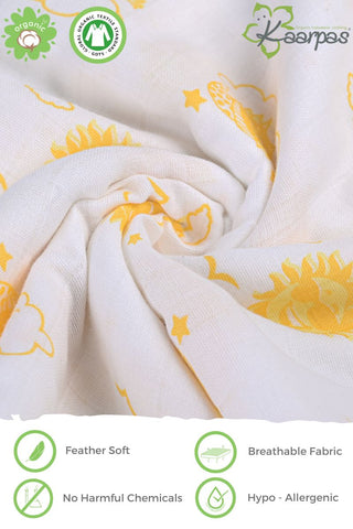 Sky Theme' Organic Muslin Baby Swaddle :  Sun 100X100 CM Sky Theme' Organic Muslin Baby Swaddle :  Sun 100X100 CM