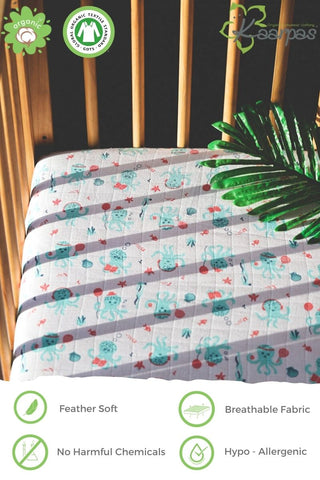 'Ocean Dive' Cotton Fitted Cot Crib Sheet : Octopus 'Ocean Dive' Cotton Fitted Cot Crib Sheet : Octopus