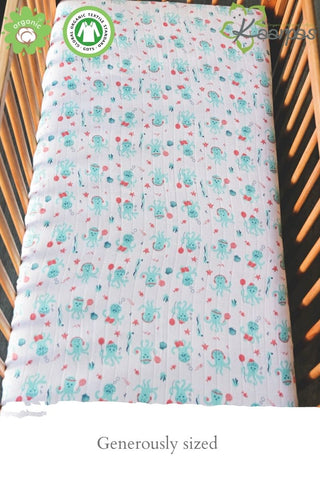 'Ocean Dive' Cotton Fitted Cot Crib Sheet : Octopus 'Ocean Dive' Cotton Fitted Cot Crib Sheet : Octopus