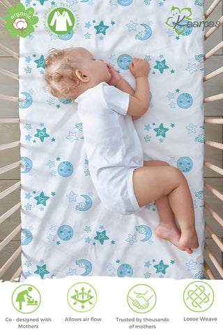 Into the Sky' Cotton Fitted Cot Crib Sheet : Moon & Earth Into the Sky' Cotton Fitted Cot Crib Sheet : Moon & Earth