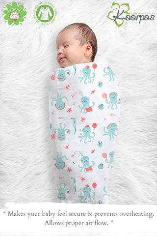 Ocean Dive' Organic Muslin Baby Swaddle : Octopus Ocean Dive' Organic Muslin Baby Swaddle : Octopus