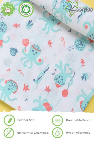 Ocean Dive' Organic Muslin Baby Swaddle : Octopus Ocean Dive' Organic Muslin Baby Swaddle : Octopus